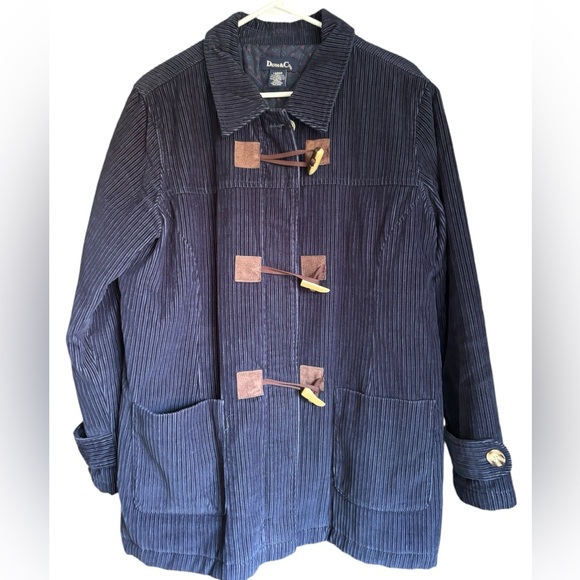 Denim and Co Navy Blue Mid Thigh Corduroy Winter Jacket Coat Women Size Large - Picture 6 of 12